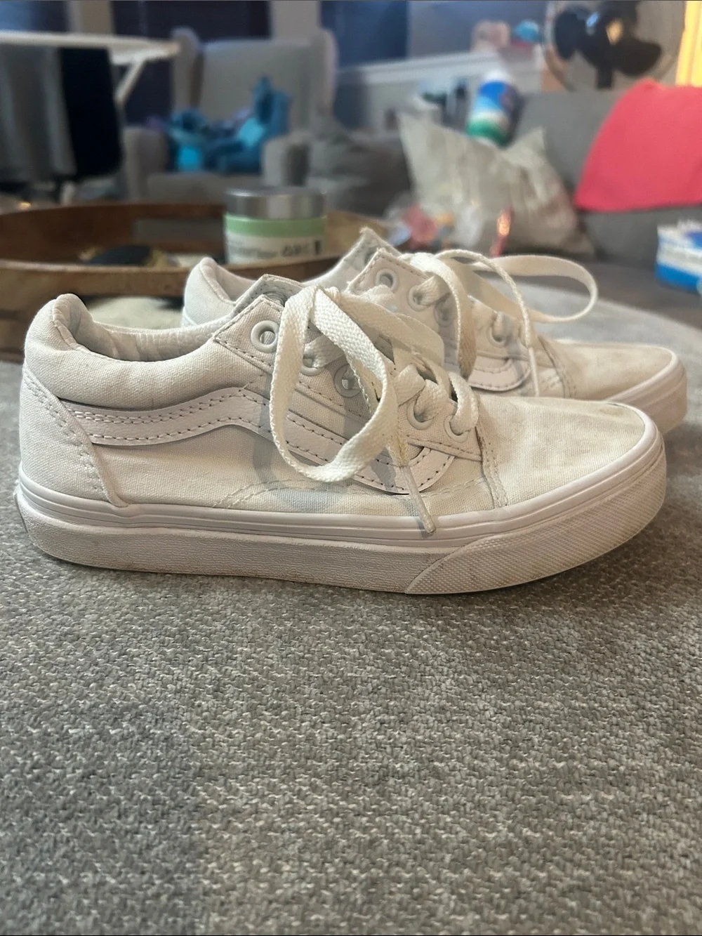 White VANS Canvas Kids Low-Top Sneakers